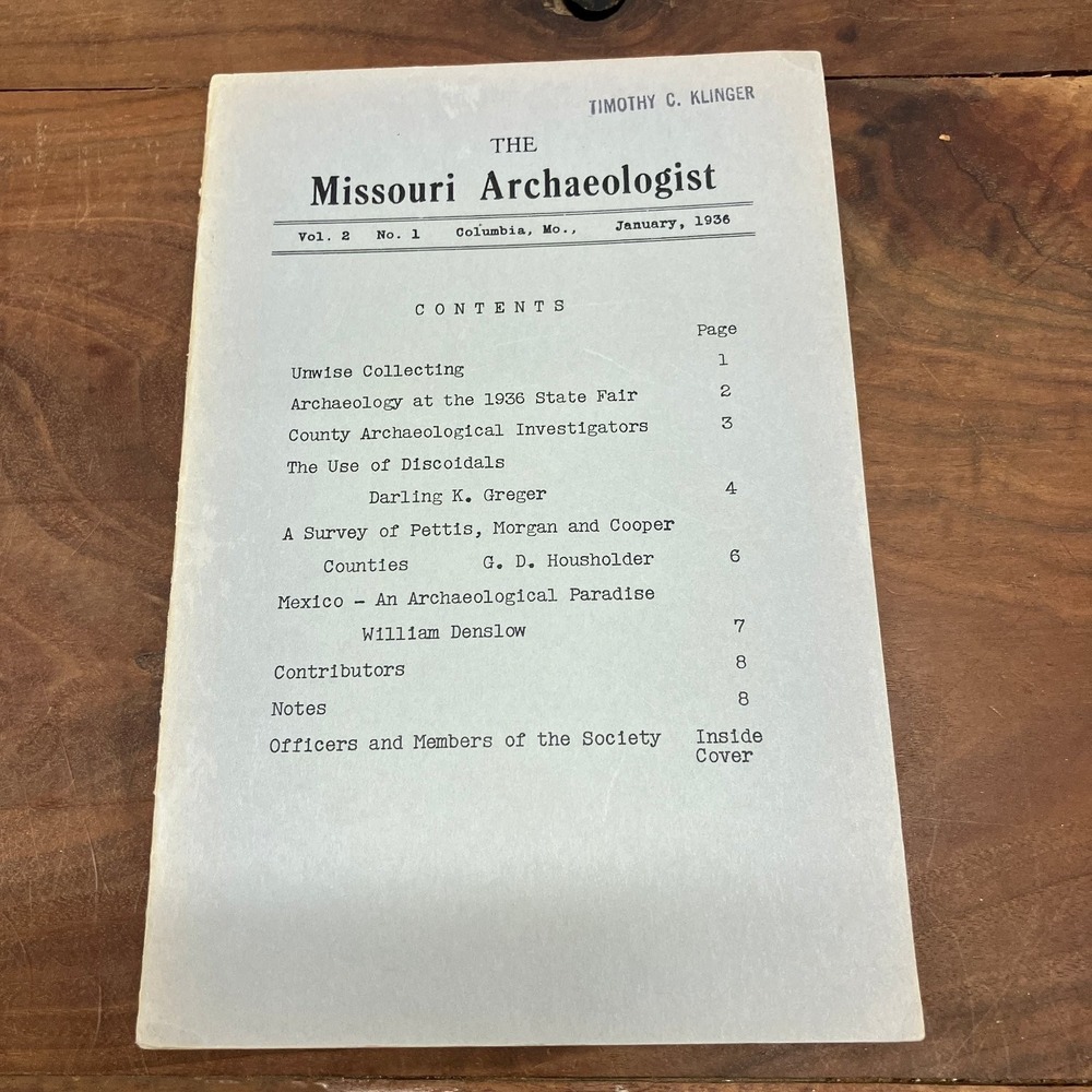 The Missouri Archaeologist Vol. 2 No. 1 1936 Archaeology Journal Columbia MO